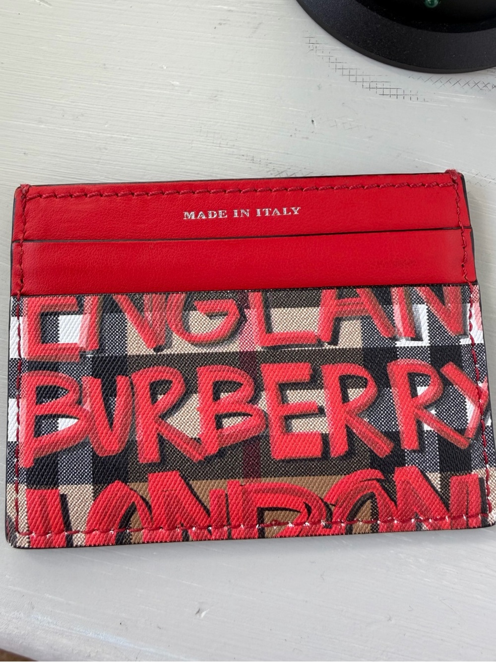 Burberry Graffiti Print Vintage Check Canvas Card Case